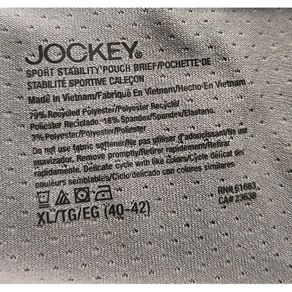 Jockey Sport Underwear XL Brief Stability Pouch Gray Breathable Mesh Lot of 2